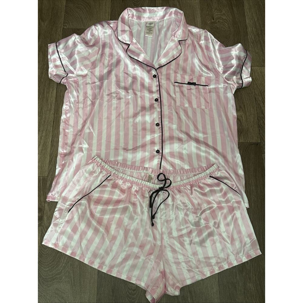 In Bloom by Jonquil Pink & White Short Pajama Set Women's Size XL With Pockets